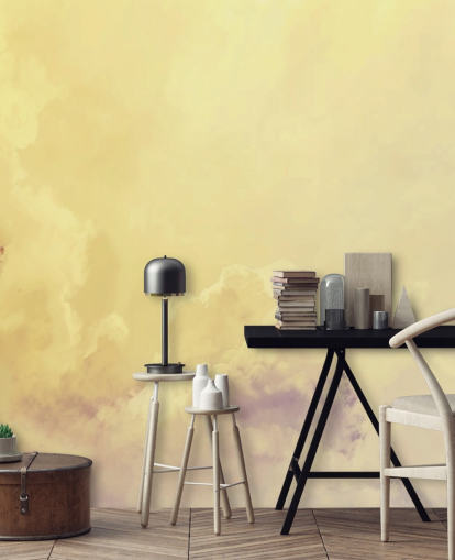 papier peint mural en forme de nuage jaune appelé Abstract Pale Yellow Clouds pour les chambres, les salles de bain et les salons