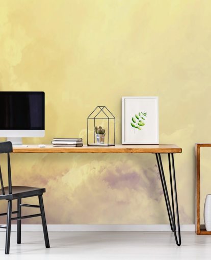 gelbe Wolkentapete namens Abstract Pale Yellow Clouds für Schlafzimmer, Badezimmer und Wohnzimmer