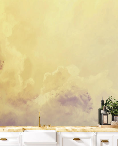 mural de papel pintado de nubes amarillas llamado Nubes abstractas de color amarillo pálido para dormitorios, baños y salas de estar mural de papel pintado de nubes amarillas llamado Nubes abstractas de color amarillo pálido para dormitorios, baños y salas de estar