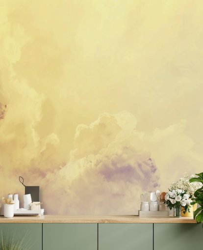 mural de papel de parede de nuvem amarela chamado Abstract Pale Yellow Clouds para quartos, banheiros e salas de estar mural de papel de parede de nuvem amarela chamado Abstract Pale Yellow Clouds para quartos, banheiros e salas de estar