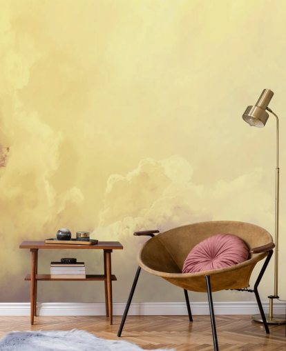 mural de papel de parede de nuvem amarela chamado Abstract Pale Yellow Clouds para quartos, banheiros e salas de estar
