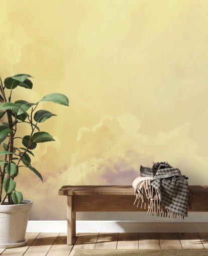 mural de papel pintado de nubes amarillas llamado Nubes abstractas de color amarillo pálido para dormitorios, baños y salas de estar mural de papel pintado de nubes amarillas llamado Nubes abstractas de color amarillo pálido para dormitorios, baños y salas de estar