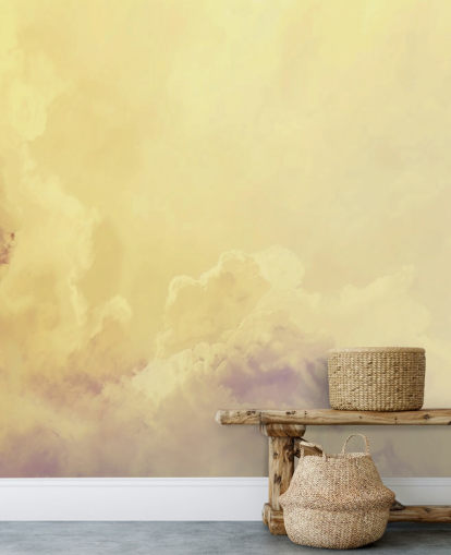 mural de papel de parede de nuvem amarela chamado Abstract Pale Yellow Clouds para quartos, banheiros e salas de estar