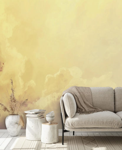 gult moln tapetväggmålning kallad Abstract Pale Yellow Clouds för sovrum, badrum och vardagsrum