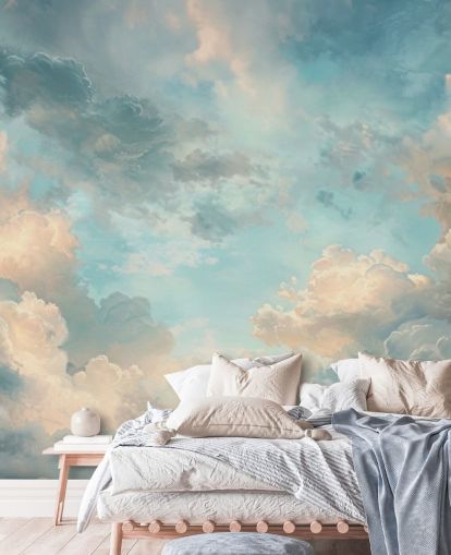 blaue Wolkentapete namens Abstract Sky Blue Clouds für Schlafzimmer, Badezimmer und Wohnzimmer