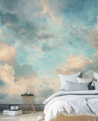 mural de papel pintado de nubes azules llamado Abstract Sky Blue Clouds para dormitorios, baños y salas de estar