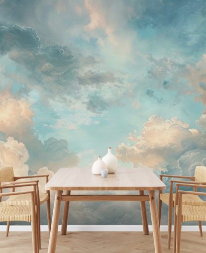 mural de papel pintado de nubes azules llamado Abstract Sky Blue Clouds para dormitorios, baños y salas de estar