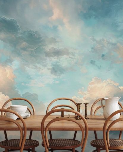 blaue Wolkentapete namens Abstract Sky Blue Clouds für Schlafzimmer, Badezimmer und Wohnzimmer