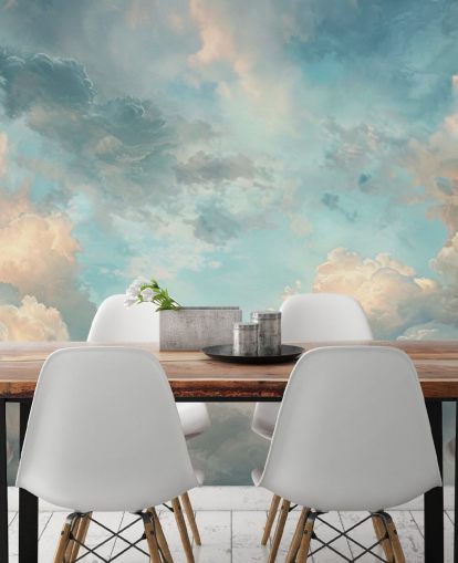 papier peint mural de nuages bleus appelé Abstract Sky Blue Clouds pour les chambres, les salles de bain et les salons