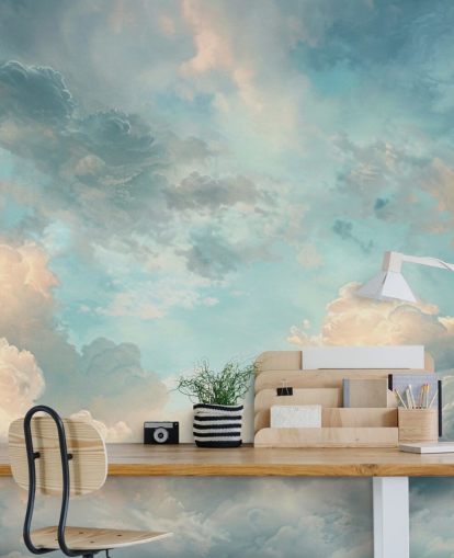 mural de papel pintado de nubes azules llamado Abstract Sky Blue Clouds para dormitorios, baños y salas de estar