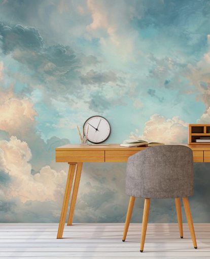 blauwe wolk behangmuurschildering genaamd Abstract Sky Blue Clouds voor slaapkamers, badkamers en woonkamers