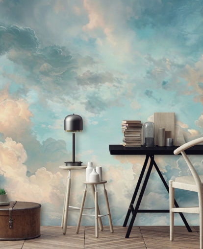 mural de papel pintado de nubes azules llamado Abstract Sky Blue Clouds para dormitorios, baños y salas de estar