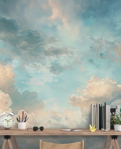 mural de papel pintado de nubes azules llamado Abstract Sky Blue Clouds para dormitorios, baños y salas de estar