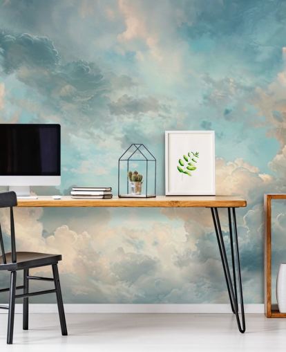 papier peint mural de nuages bleus appelé Abstract Sky Blue Clouds pour les chambres, les salles de bain et les salons