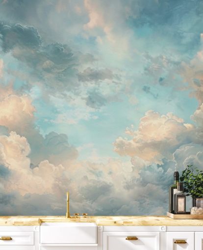 carta da parati murale con nuvole blu chiamata Abstract Sky Blue Clouds per camere da letto, bagni e salotti