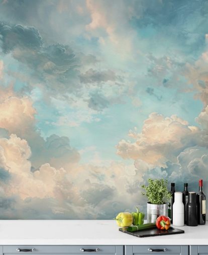 blue cloud wallpaper mural called Abstract Sky Blue Clouds for bedrooms, bathrooms and living rooms