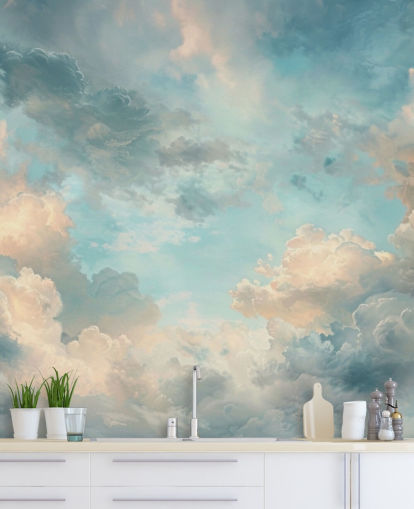 blue cloud wallpaper mural called Abstract Sky Blue Clouds for bedrooms, bathrooms and living rooms