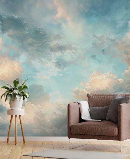 mural de papel de parede de nuvem azul chamado Abstract Sky Blue Clouds para quartos, banheiros e salas de estar