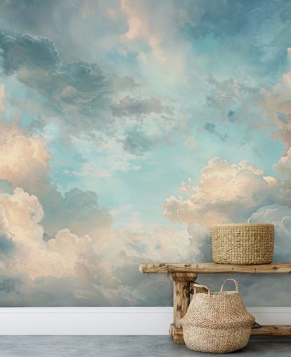 blaue Wolkentapete namens Abstract Sky Blue Clouds für Schlafzimmer, Badezimmer und Wohnzimmer