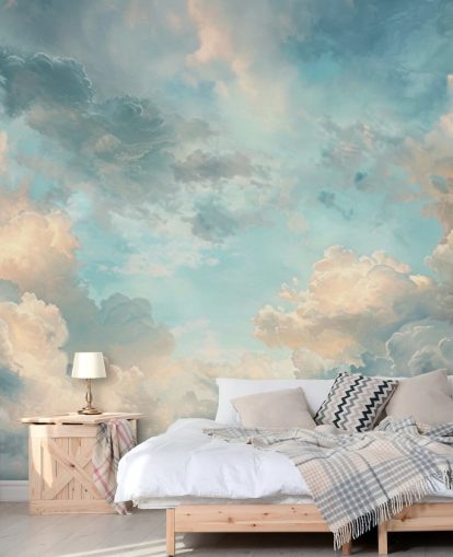 papier peint mural de nuages bleus appelé Abstract Sky Blue Clouds pour les chambres, les salles de bain et les salons
