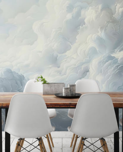 papier peint mural de nuages abstraits gris et blancs pour chambres à coucher, salles de bain et salons