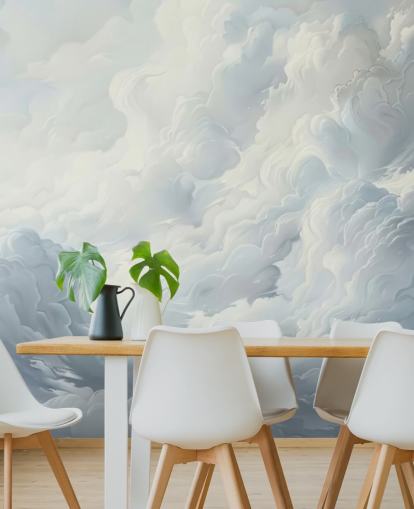 mural de papel pintado de nubes abstractas grises y blancas para dormitorios, baños y salas de estar