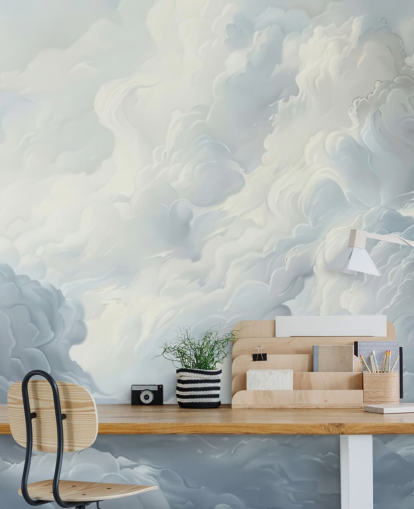 Grau-weiße abstrakte Wolken-Tapete für Schlafzimmer, Badezimmer und Wohnzimmer