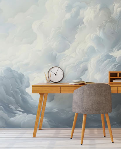 gray and white abstract clouds wallpaper mural for bedrooms, bathrooms and living rooms