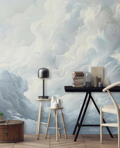 mural de papel pintado de nubes abstractas grises y blancas para dormitorios, baños y salas de estar