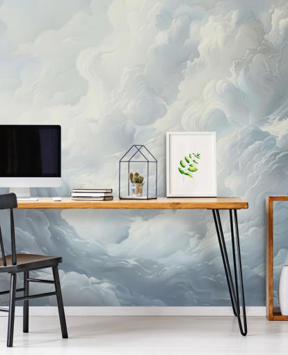 grey and white abstract clouds wallpaper mural for bedrooms, bathrooms and living rooms