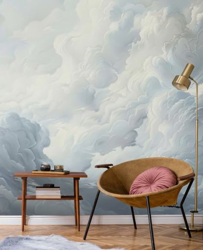 mural de papel pintado de nubes abstractas grises y blancas para dormitorios, baños y salas de estar