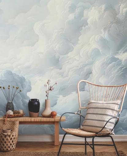 grey and white abstract clouds wallpaper mural for bedrooms, bathrooms and living rooms