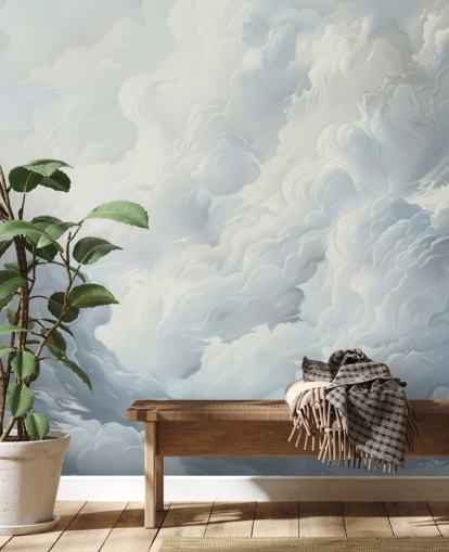 mural de papel pintado de nubes abstractas grises y blancas para dormitorios, baños y salas de estar