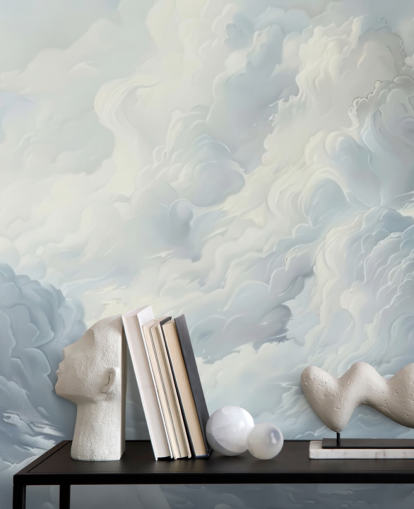 mural de papel pintado de nubes abstractas grises y blancas para dormitorios, baños y salas de estar