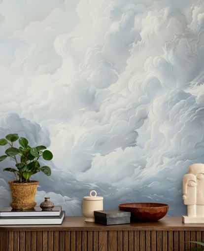 grijze en witte abstracte wolken behangmuurschildering voor slaapkamers, badkamers en woonkamers grijze en witte abstracte wolken behangmuurschildering voor slaapkamers, badkamers en woonkamers