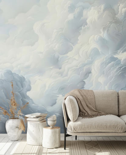 grey and white abstract clouds wallpaper mural for bedrooms, bathrooms and living rooms