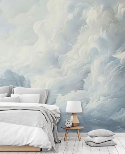 grijze en witte abstracte wolken behangmuurschildering voor slaapkamers, badkamers en woonkamers grijze en witte abstracte wolken behangmuurschildering voor slaapkamers, badkamers en woonkamers