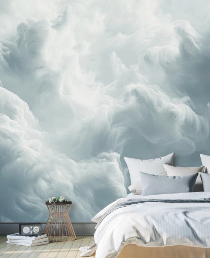 papier peint mural en forme de nuages blancs appelé Abstract Gentle Clouds pour les chambres, les salles de bain et les salons