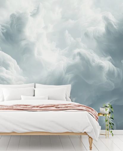 mural de papel pintado de nubes blancas llamado Abstract Gentle Clouds para dormitorios, baños y salas de estar mural de papel pintado de nubes blancas llamado Abstract Gentle Clouds para dormitorios, baños y salas de estar