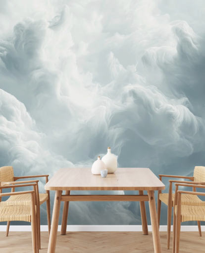 papier peint mural en forme de nuages blancs appelé Abstract Gentle Clouds pour les chambres, les salles de bain et les salons
