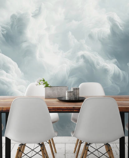 mural de papel pintado de nubes blancas llamado Abstract Gentle Clouds para dormitorios, baños y salas de estar