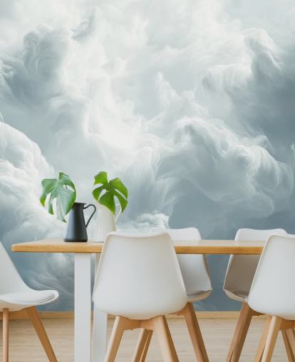 mural de papel pintado de nubes blancas llamado Abstract Gentle Clouds para dormitorios, baños y salas de estar