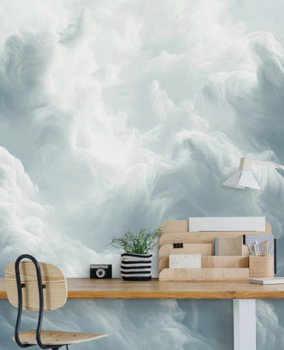 mural de papel pintado de nubes blancas llamado Abstract Gentle Clouds para dormitorios, baños y salas de estar