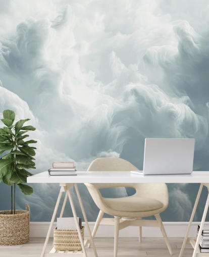 carta da parati murale con nuvole bianche chiamata Abstract Gentle Clouds per camere da letto, bagni e salotti