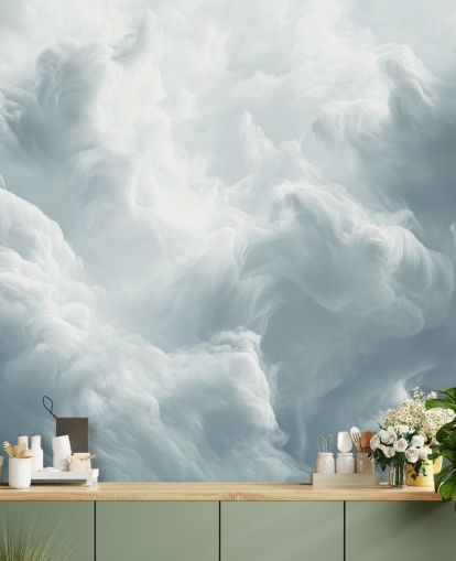 white cloud wallpaper mural called Abstract Gentle Clouds for bedrooms, bathrooms and living rooms