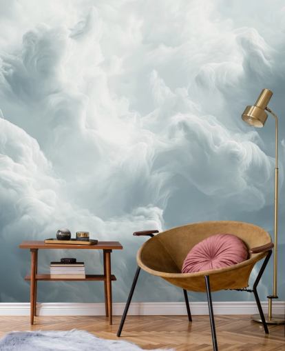 hvid sky tapet vægmaleri kaldet Abstract Gentle Clouds til soveværelser, badeværelser og stuer