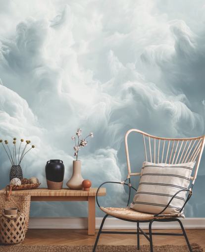 hvid sky tapet vægmaleri kaldet Abstract Gentle Clouds til soveværelser, badeværelser og stuer