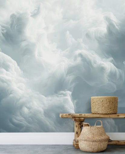 mural de papel pintado de nubes blancas llamado Abstract Gentle Clouds para dormitorios, baños y salas de estar