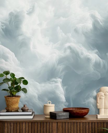 weiße Wolkentapete mit dem Titel Abstract Gentle Clouds für Schlafzimmer, Badezimmer und Wohnzimmer