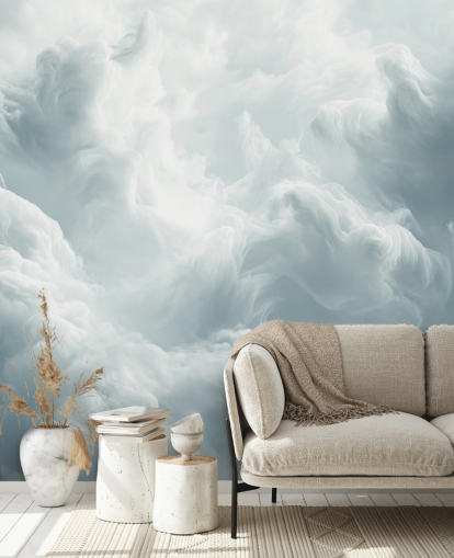 weiße Wolkentapete mit dem Titel Abstract Gentle Clouds für Schlafzimmer, Badezimmer und Wohnzimmer